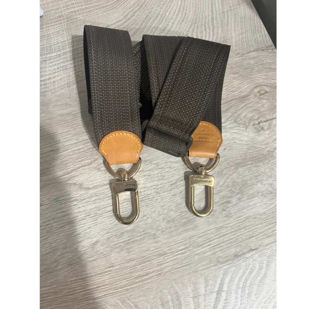 Louis Vuitton Dark Brown Canvas Crossbody Strap with Tan Leather & Gold Hardware